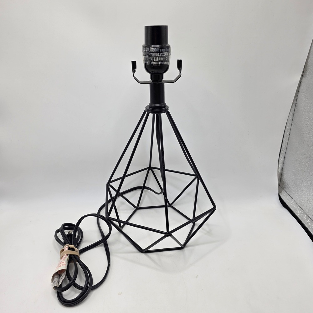 Table Lamp Base Geometric Diamond Wire Cage Industrial Matte Black 12"